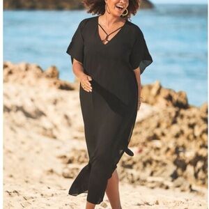 NWT Swimsuits for All‎ V Neck Swim Caftan Cover Up in Black Size 22/24